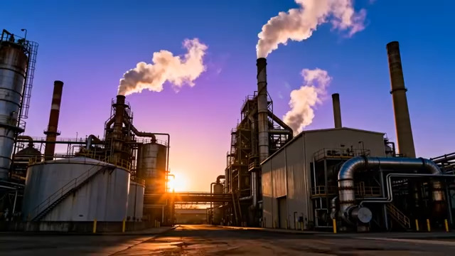  夕阳下的工业工厂2382#横屏 	 -