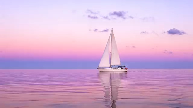  夕阳下的帆船远航2374#横屏 	 