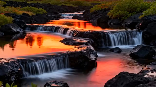  夕阳下的叠水瀑布2373#横屏 	 