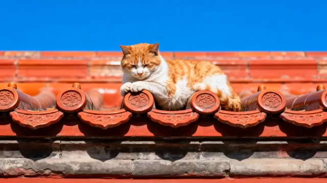  屋顶橘猫慵懒晒太阳2348#横屏 	 