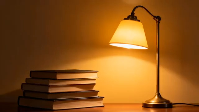  台灯下的书本静物2215#横屏 	 