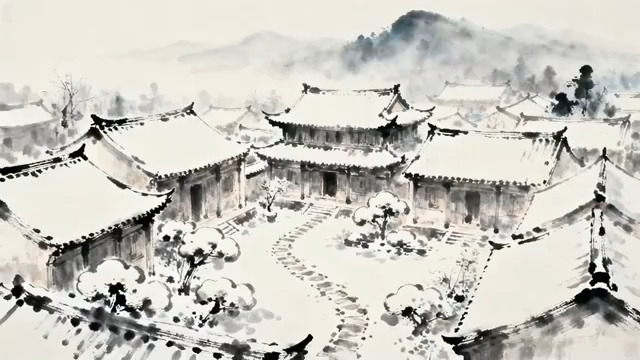  水墨江南雪景2194#横屏 	 