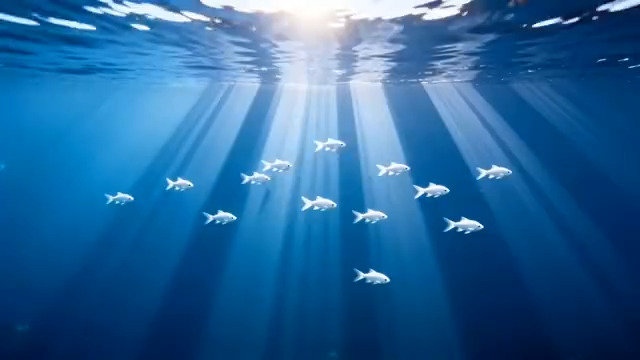  深海鱼群与阳光光束2069#横屏 	 