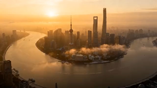  上海日出航拍全景2038#横屏 	 