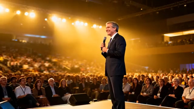  商务演讲者在大型会场发言2028#横屏 	 -