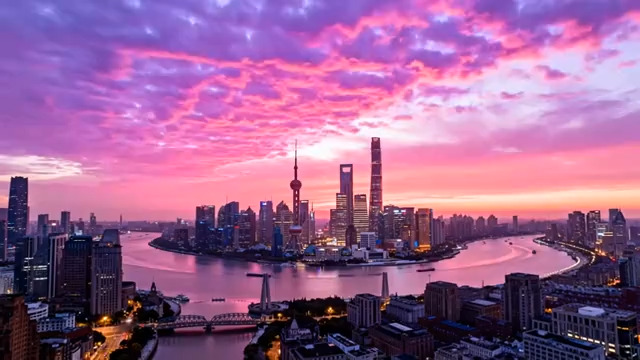  上海城市天际线日落延时2031#横屏 	 