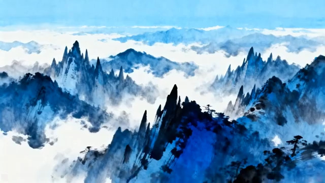  水墨山水云雾缭绕2197#横屏 	 