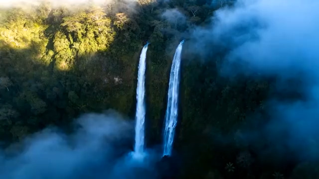  双瀑布云海航拍2168#横屏 	 