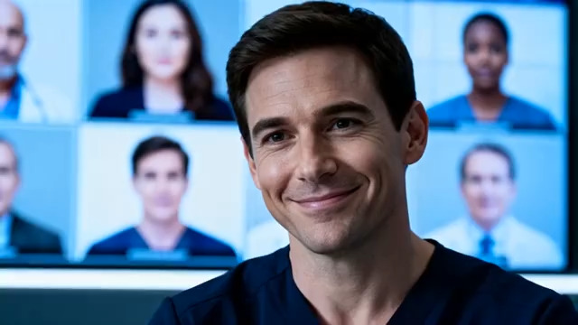  视频会议中的微笑男性2130#横屏 	 