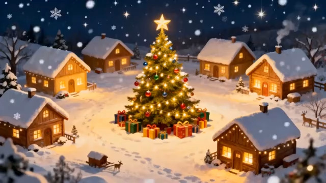  圣诞夜雪景小镇2093#横屏 	 