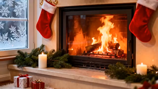  圣诞壁炉火焰燃烧2078#横屏 	 