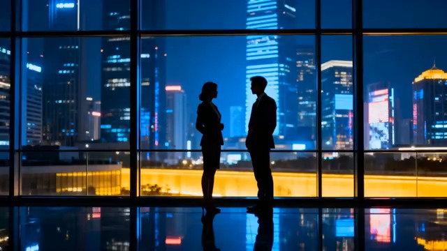  商务人士剪影交谈1994#横屏 	 