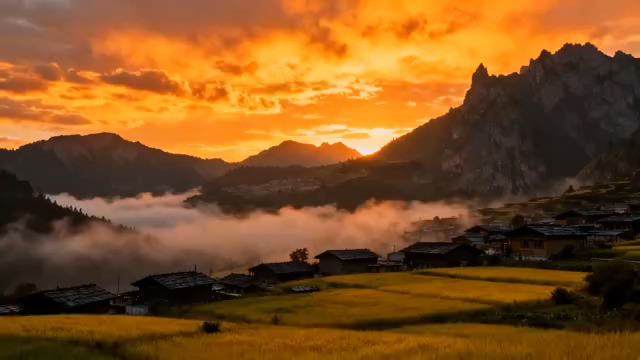  山间金色田野日落美景1945#横屏 	 -