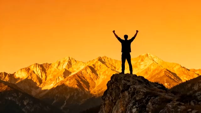  山顶人物剪影 日出1941#横屏 	 