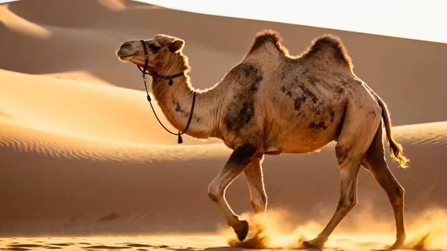  沙漠骆驼行走特写1908#横屏 	 