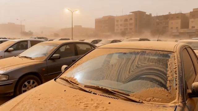  沙尘暴笼罩下的汽车1901#横屏 	 -