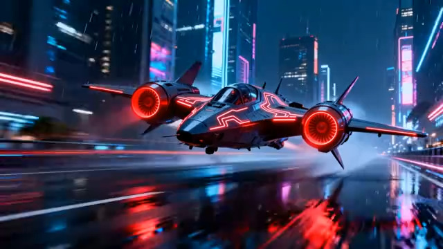  赛博朋克飞行器夜景1869#横屏 