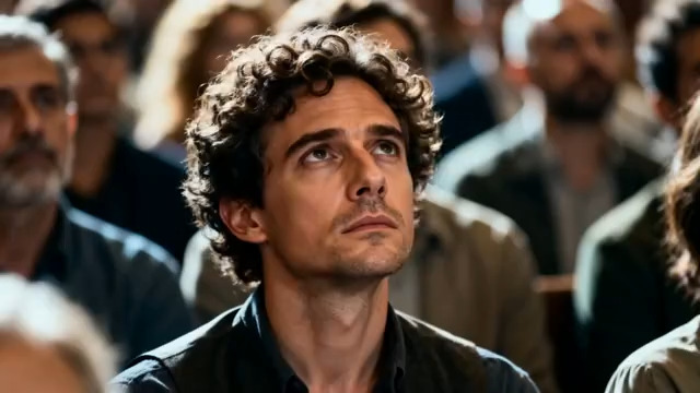  人群中仰望的男子1836#横屏 	 