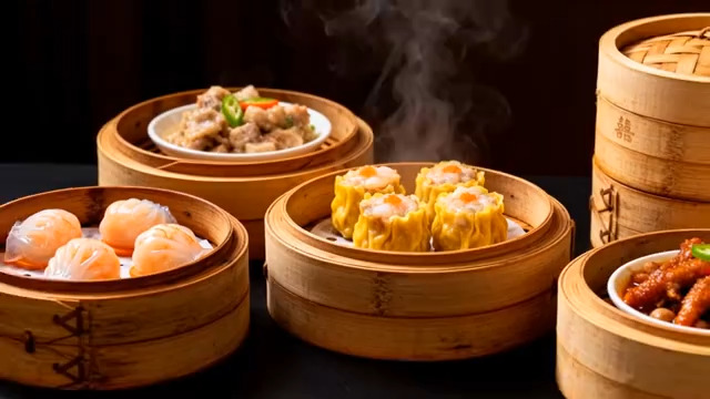  热气腾腾的粤式早茶点心1828#横屏 	 -