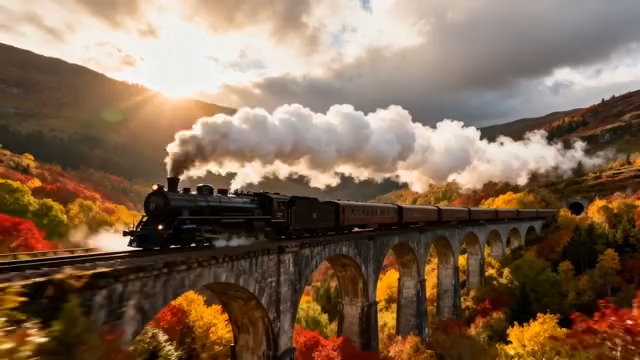  秋日蒸汽火车过桥1803#横屏 	 -