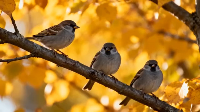  秋日枝头麻雀群1804#横屏 	 