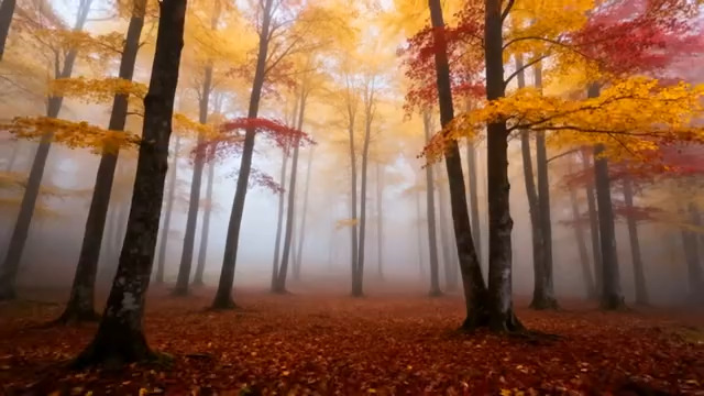  秋日迷雾森林美景1788#横屏 	 