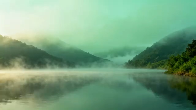  清晨山水云雾缭绕1771#横屏 	 