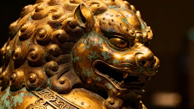  青铜狮子头特写1752#横屏 	 