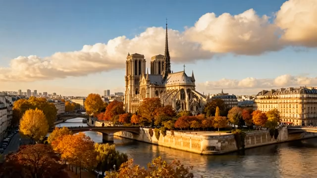 巴黎圣母院秋日全景778#横