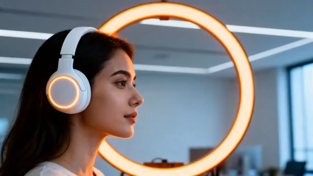 戴耳机的女性侧面像374#横屏 