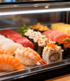 展示柜中的各式寿司生鱼片7555#横屏 