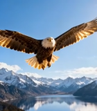 展翅雄鹰飞越雪山湖泊7057#横屏 