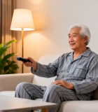 老人居家沙发上操控遥控器9744#横屏 