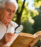 	 老人公园长椅上用放大镜看书5019#横屏 