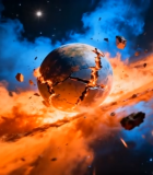 宇宙中地球被撞击场景14674#横屏 