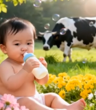 婴儿花丛中喝奶奶牛相伴10710#横屏 