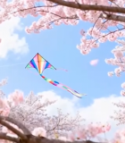 樱花树下彩色风筝空中飞舞5153#横屏 