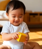 婴儿室内玩彩色积木画面14489#横屏 