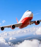 空中飞行的红白相间客机2754#横屏 