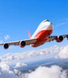 	 空中飞行的红白相间客机2754#横屏 