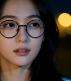 夜晚戴眼镜女子面部特写12294#横屏 