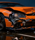 夜晚橙色跑车撞车事故现场12351#横屏 