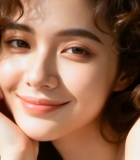 卷发女性托腮特写素材5392#横屏 