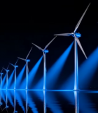 夜间灯光下的风力发电机阵列3998#横屏 