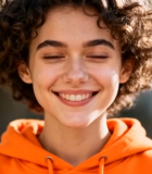 卷发女孩微笑特写1804#横屏 