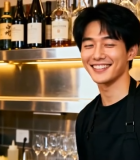 	 酒吧调酒师微笑竖大拇指14432#横屏 