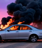 野外公路轿车起火场景4706#横屏 