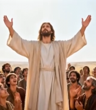 耶稣形象人物对众人张开双臂5877#横屏 
