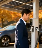 男子于太阳能充电桩旁站立14092#横屏 