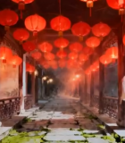 	 中式长廊红灯笼场景素材4811#横屏 